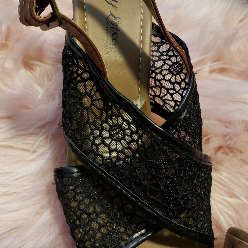 Black lacy wedge heels